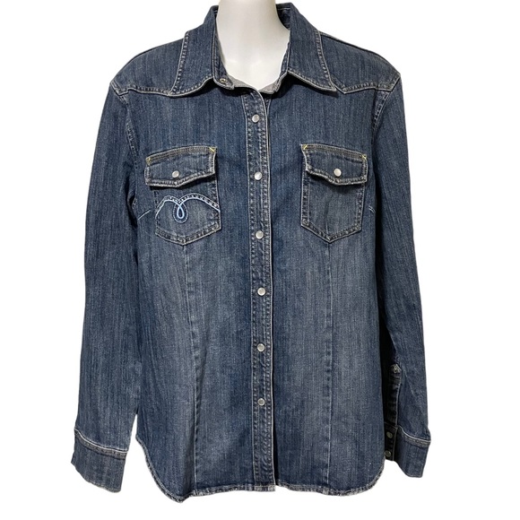 Petrol Jeans Ashley Embellished Denim Snap Shirt - Picture 1 of 12